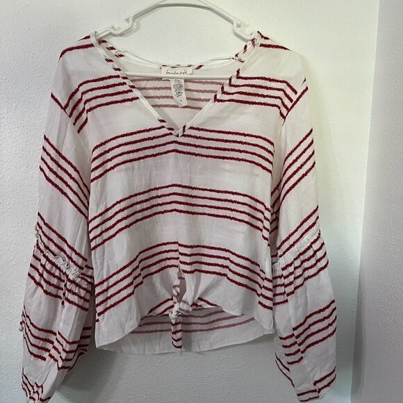 Anthropologie Striped V-Neck Blouse in Red and White - Picture 1 of 6